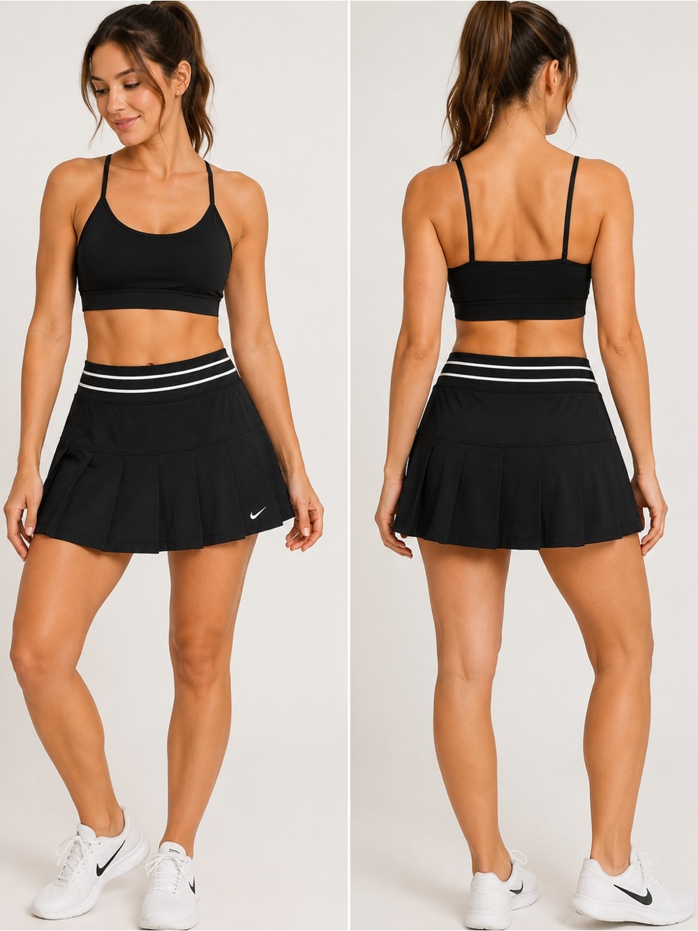 Nike Black Pleated Tennis Skirt with White Stripe Waistband Size Xl